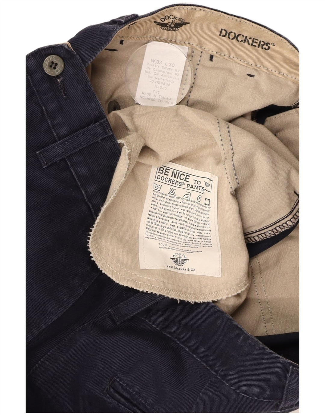 DOCKERS Pantalon Chino Coupe Ample Homme W33 L30 Bleu Marine Coton