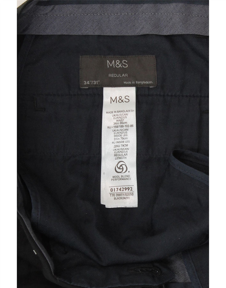 Marks & Spencer Pantalon décontracté coupe régulière pour homme W34 L31 Noir Polyester