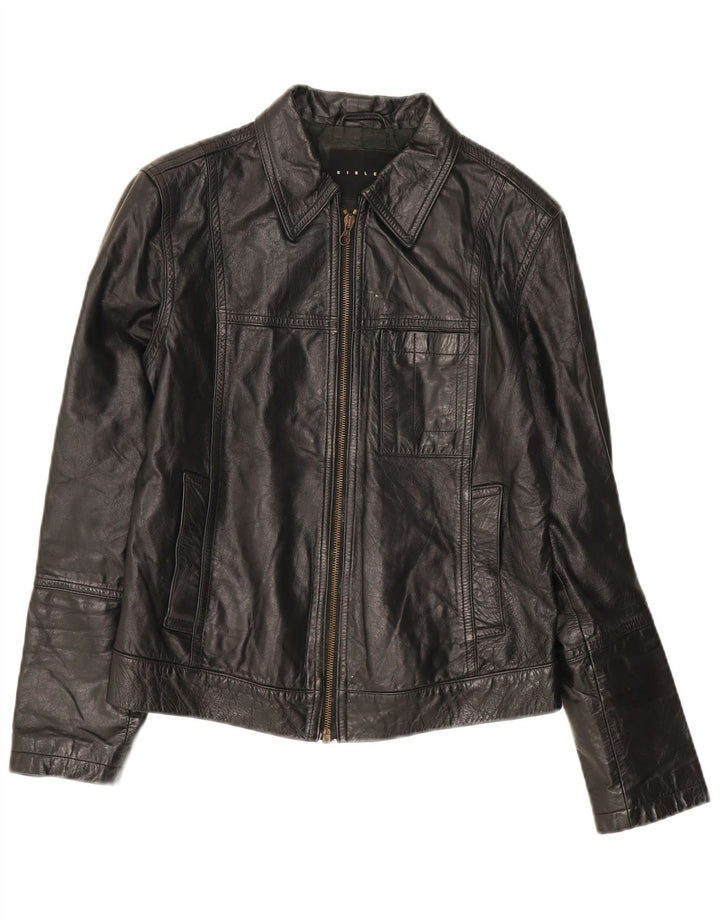 Sisley Veste en cuir femme UK 10 Petit cuir noir