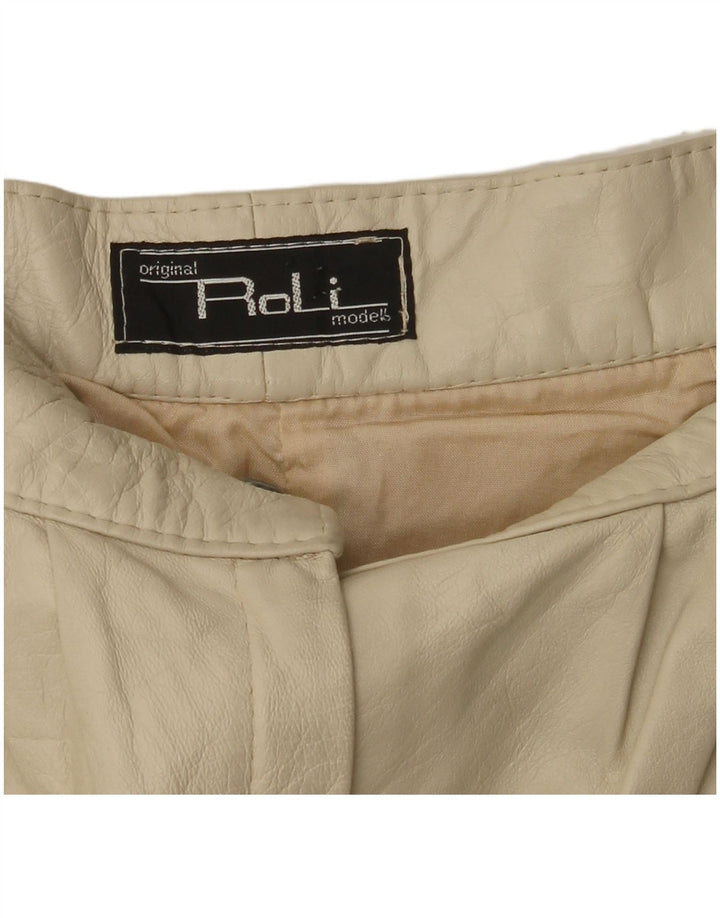 VINTAGE Pantalon Fuselé En Cuir Femme W26 L30 Beige