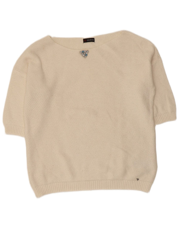 Guess Pull surdimensionné à col bateau pour femme UK 6 XS Acrylique blanc cassé