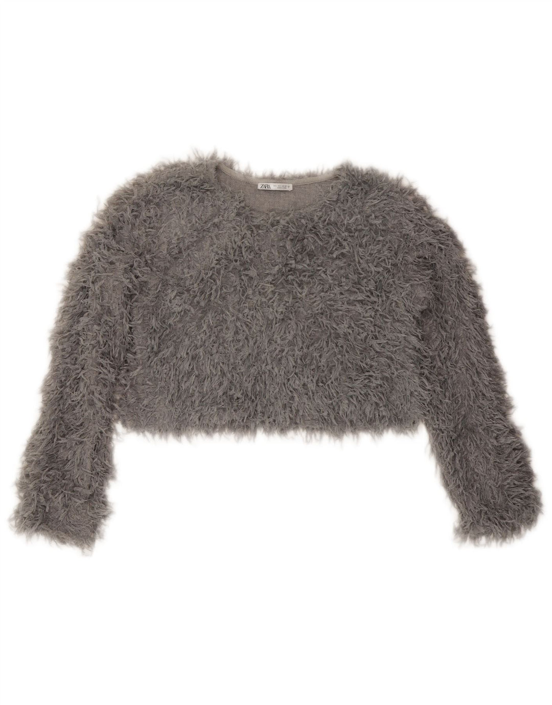 Zara Womens Crop Knit Top Manches Longues UK 16 Grand Gris