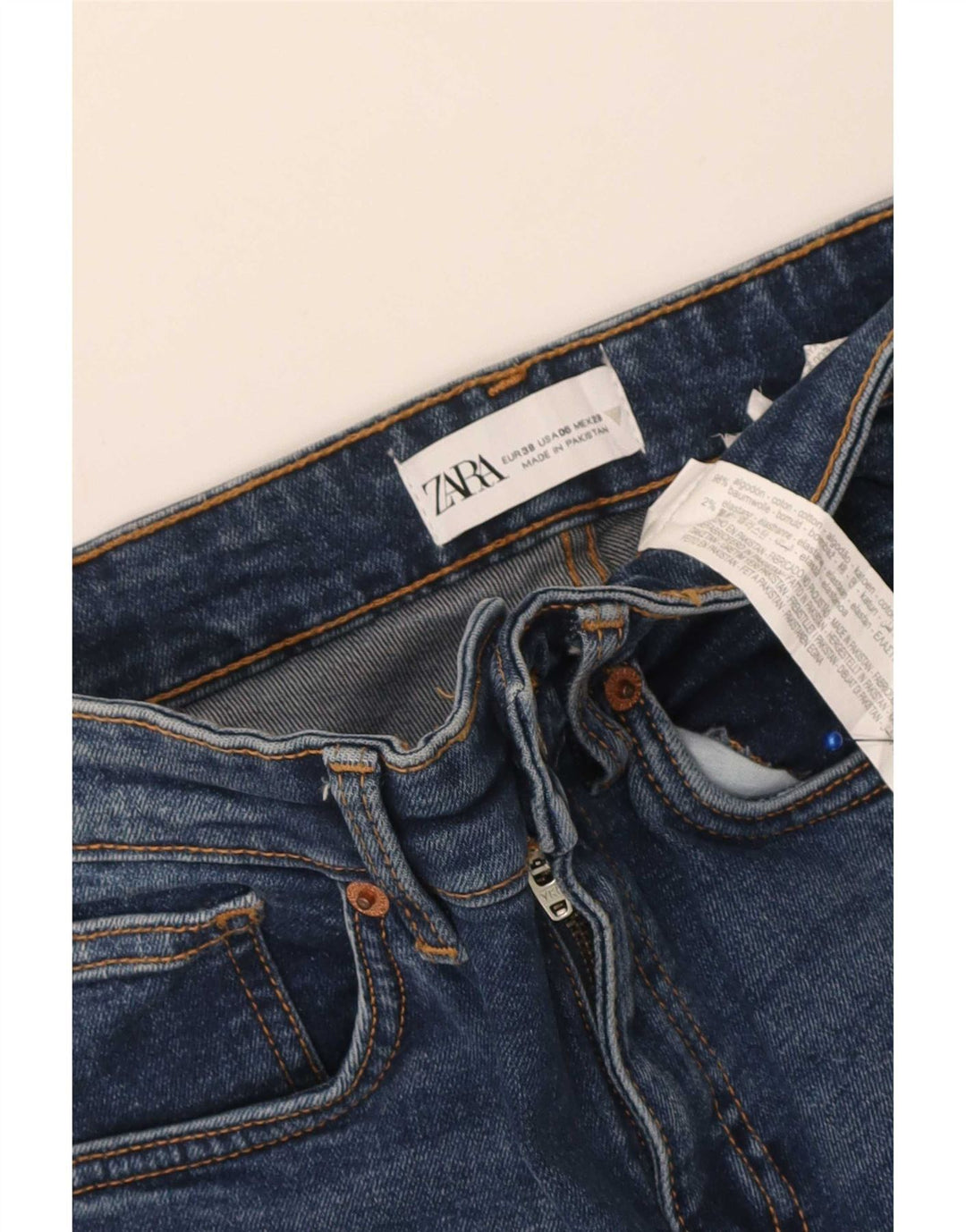 Zara Jean évasé court pour femme EU 38 Small W28 L24 Bleu Coton