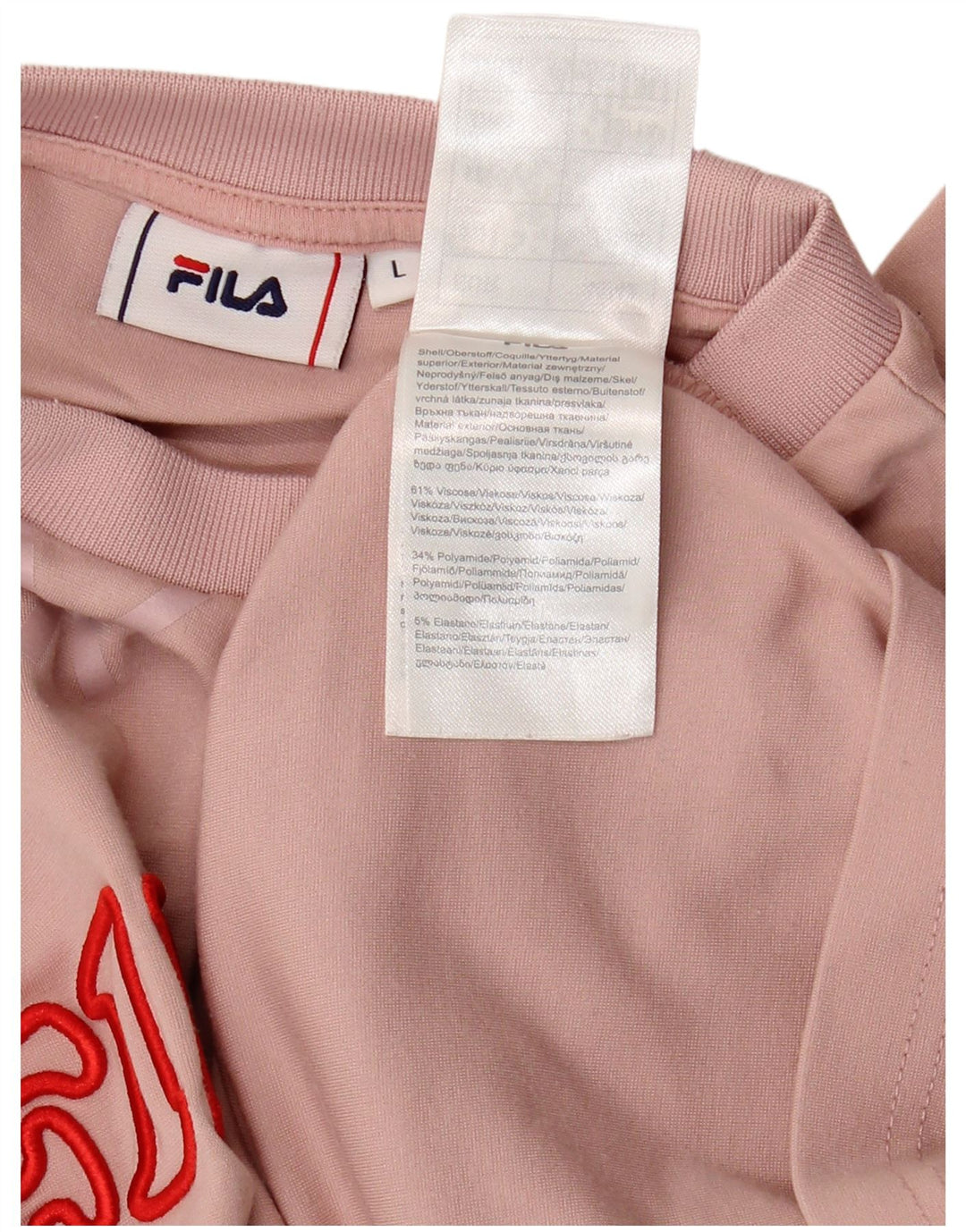 FILA T-shirt graphique surdimensionné pour femme UK 16 Large Rose Viscose