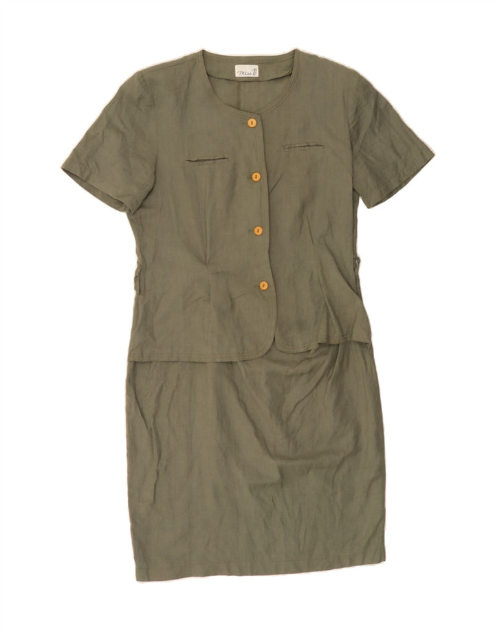 VINTAGE Womens Peplum Dress IT 46 Large Khaki Flax Vintage Vintage and Second-Hand Vintage from Messina Hembry 
