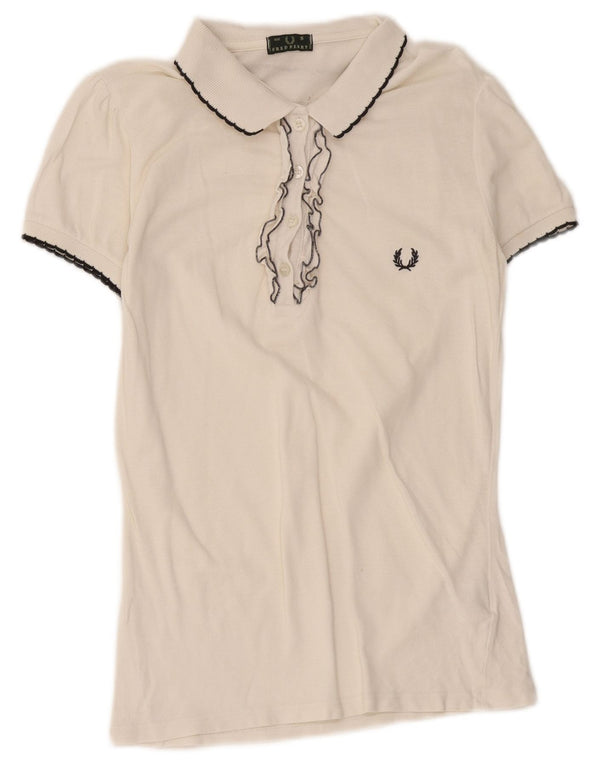 Fred Perry Polo Femme UK 10 Petit Coton Blanc Cassé