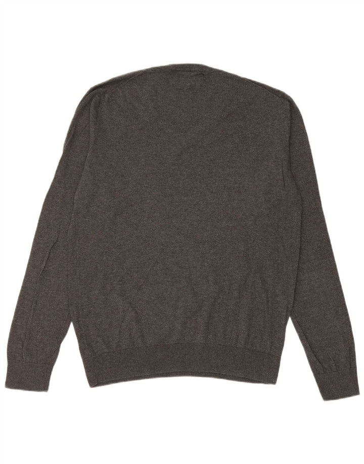 Zara Pull Col V Homme Gris Moyen Soie