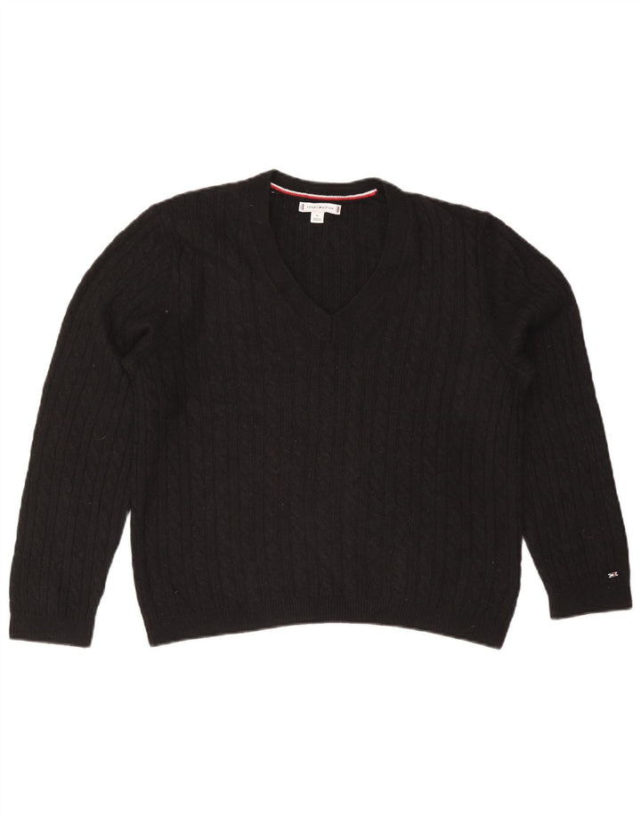 TOMMY HILFIGER Pull col en V pour femme UK 14 Nylon noir moyen