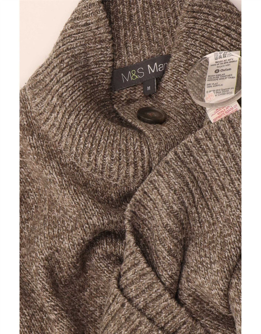 Marks & Spencer Pull à col boutonné pour homme Marron moyen moucheté