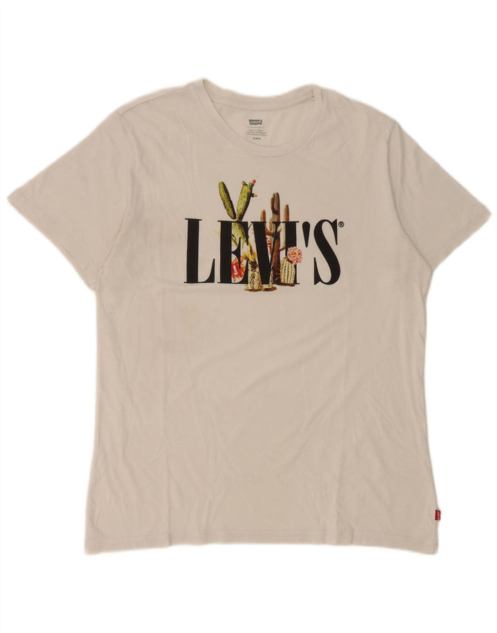 Levi's T-Shirt Graphique Femme UK 14 Blanc Moyen