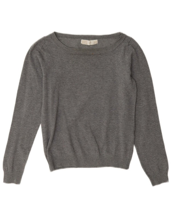 Zara Pull court à col bateau pour femme UK 12 Gris moyen Coton