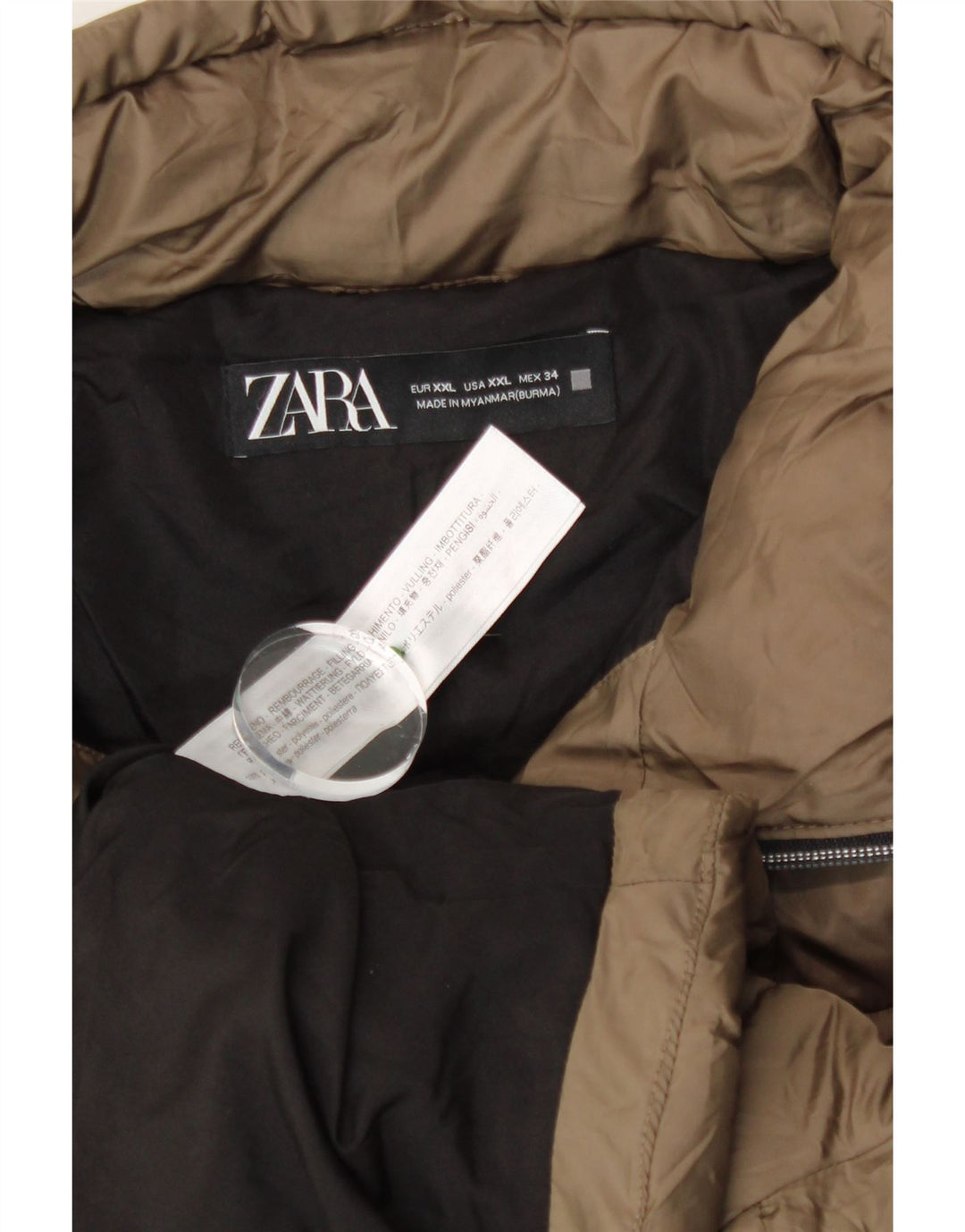 Zara Veste rembourrée courte pour femme UK 20 2XL Kaki Polyester
