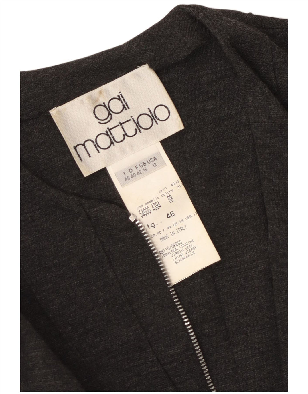 GAI MATTIOLO Robe moulante à manches longues pour femme UK 16 Grande laine vierge grise