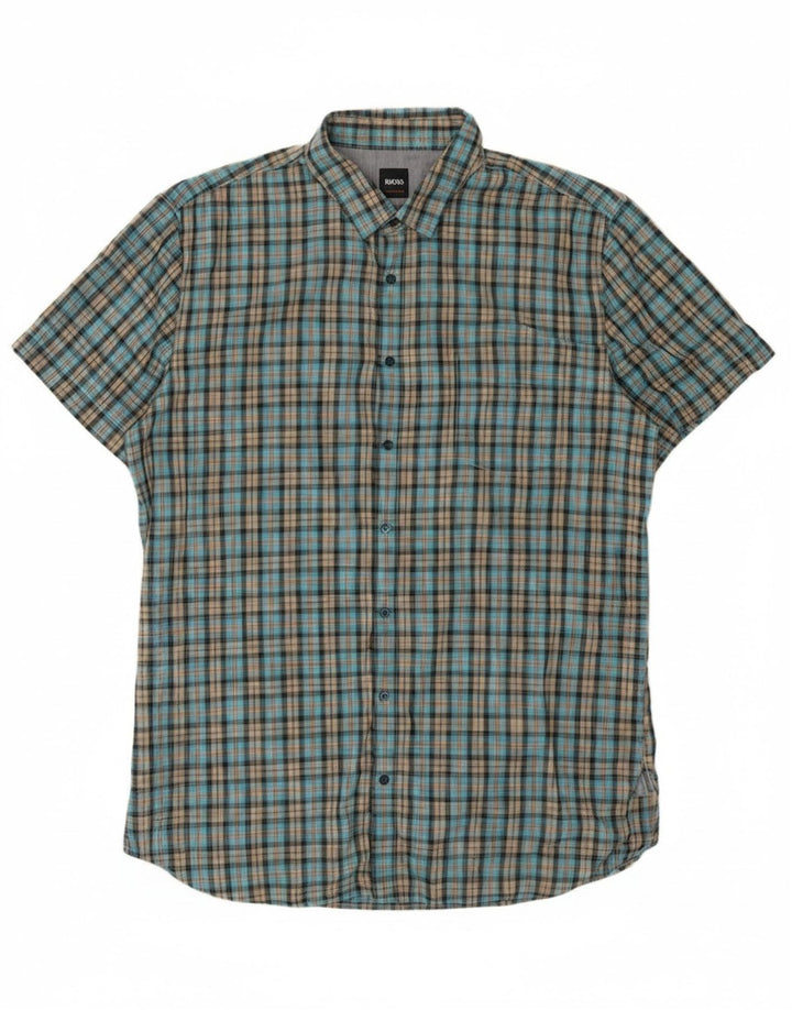 Hugo Boss Chemise à manches courtes XL en coton à carreaux bleu