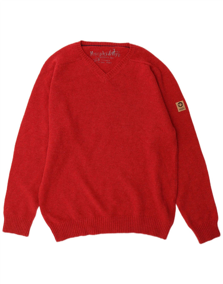 Murphy & Nye Pull col V pour homme en laine rouge 2XL