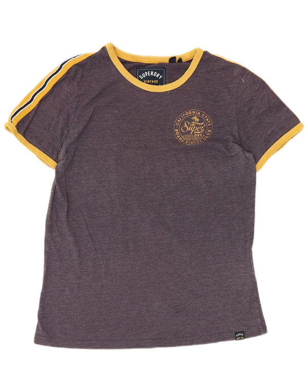SUPERDRY T-Shirt Graphique Femme UK 12 Violet Moyen Coton