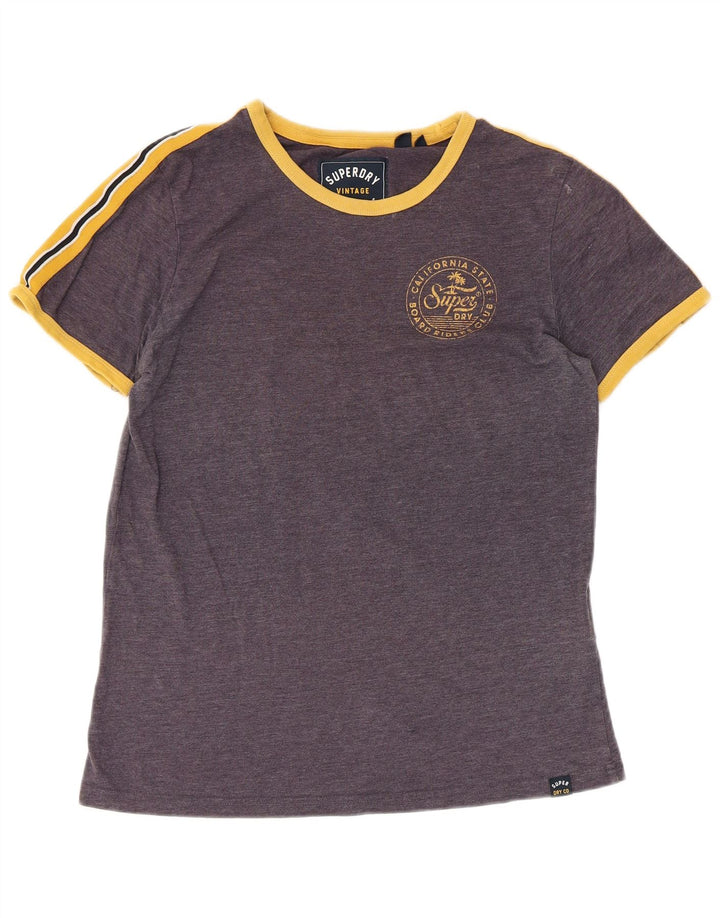 SUPERDRY T-Shirt Graphique Femme UK 12 Violet Moyen Coton