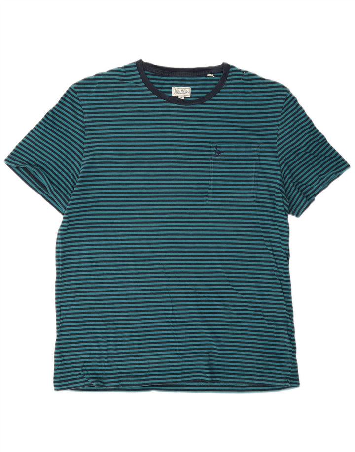 Jack Wills T-shirt pour homme en coton à fines rayures bleu moyen