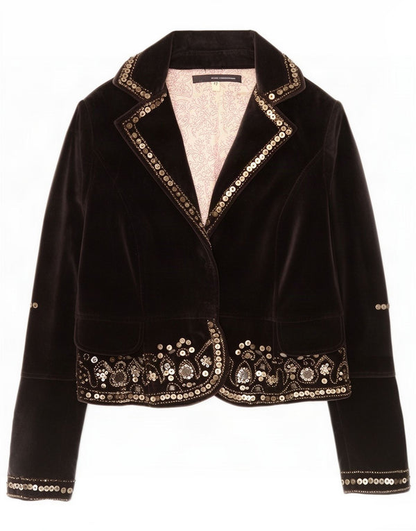 Atos Lombardini Veste boléro en velours graphique pour femme IT 42 Gris moyen