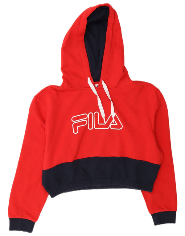 Fila Pull à capuche Crop Graphic pour femme UK 18 XL Rouge Colourblock
