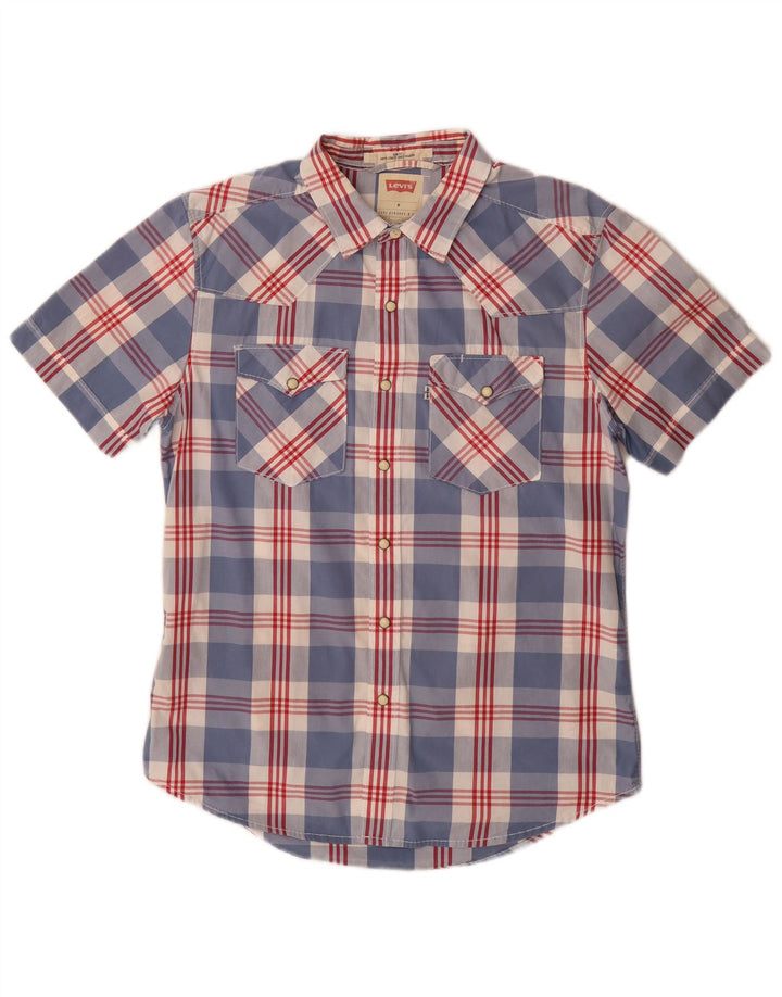 Levi's Chemise Slim Fit à Manches Courtes Homme Bleu Moyen Carreaux Coton