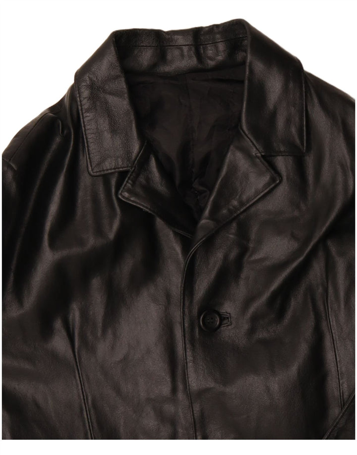 VINTAGE Manteau en cuir homme UK 36 Petit cuir noir