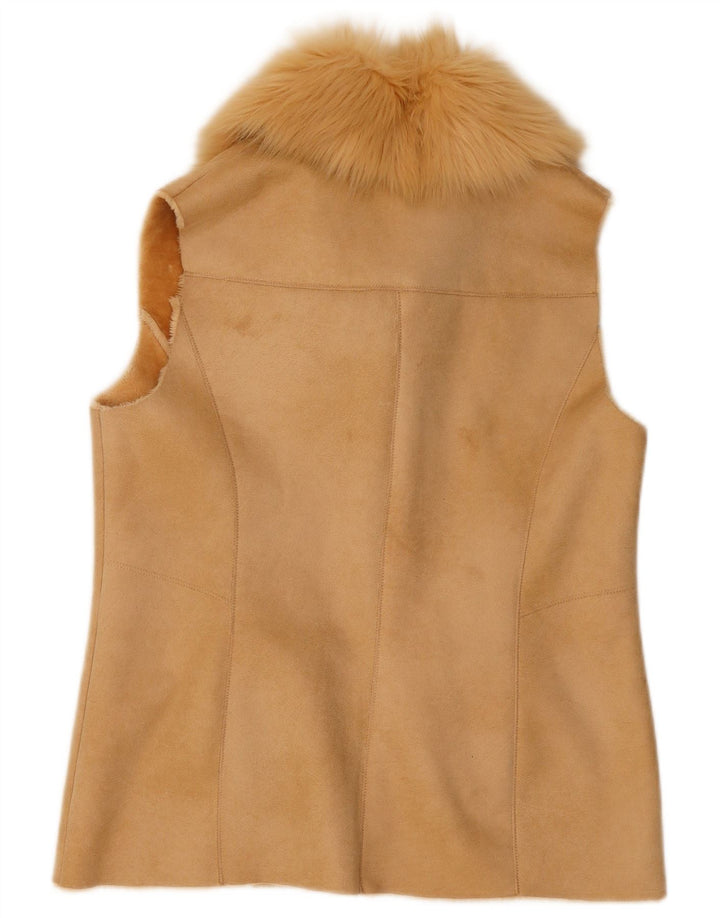 DEBENHAMS Womens Sherpa Gilet UK 14 Large Beige Polyester