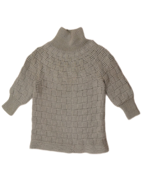 vintage Femmes 3/4 Manches Turtle Neck Jumper Pull UK 14 Gris Moyen