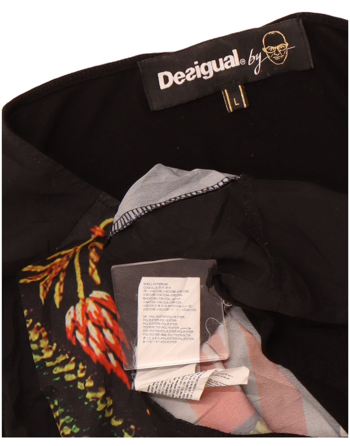 DESIGUAL Haut graphique à manches longues pour femme UK 44 Large Viscose florale noire