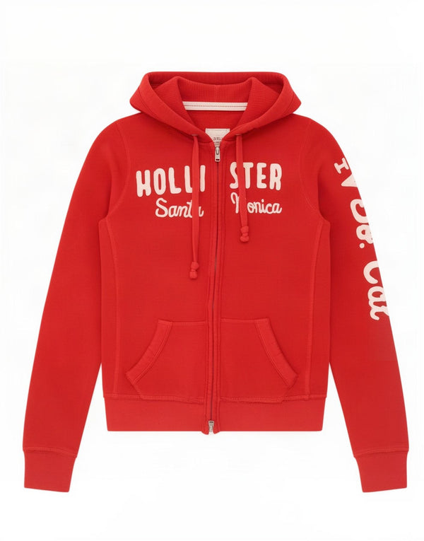Hollister Pull à capuche zippé graphique pour femme UK 10 Petit coton rouge
