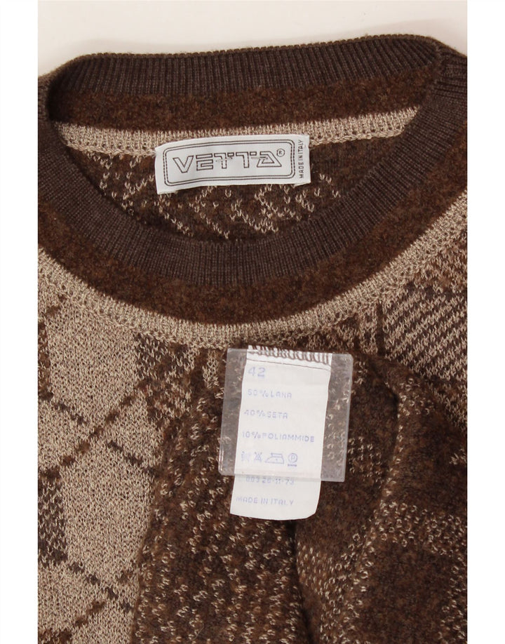 VETTA Womens Crew Neck Jumper Sweater IT 42 Medium Brown Floral Wool Vintage Vetta and Second-Hand Vetta from Messina Hembry 