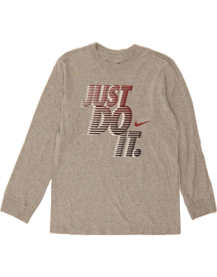 NIKE Boys Graphic Top Long Sleeve 10-11 Years Medium Grey Cotton Vintage Nike and Second-Hand Nike from Messina Hembry 