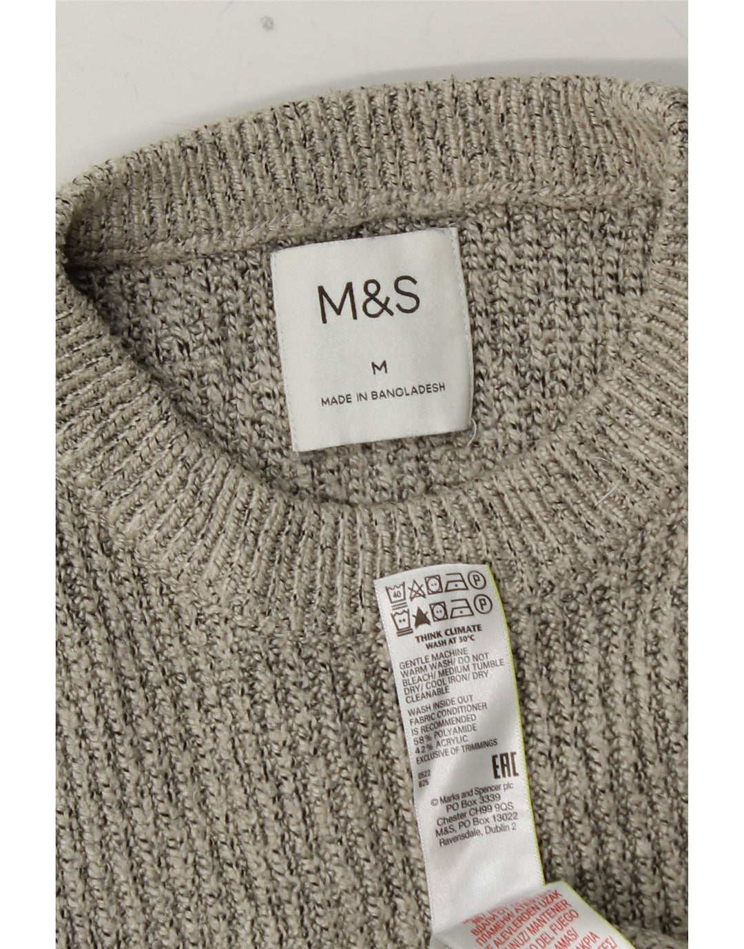 MARKS & SPENCER Pull Col Ras du Cou Homme Gris Moyen Polyamide