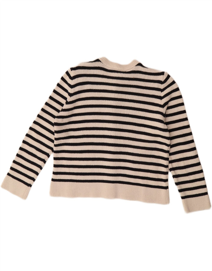 ZARA Femme Cardigan surdimensionné Pull UK 14 Moyen Blanc Rayé