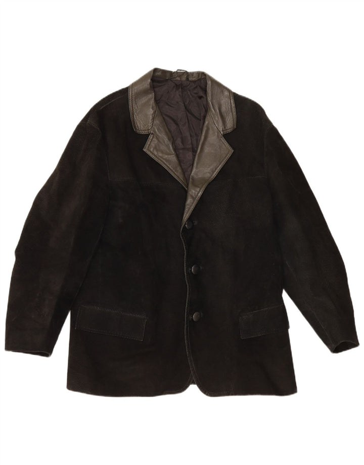 vintage Homme 3 Boutons Blazer En Daim Veste UK 38 Moyen Noir