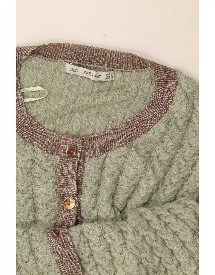 Zara Cardigan Femme Pull UK 12 Vert Moyen Colorblock
