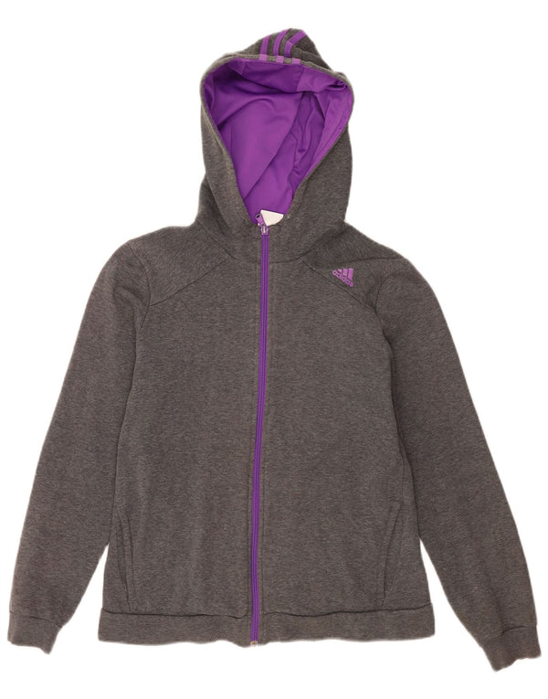 Adidas Womens Zip Hoodie Sweater UK 8/10 Small Grey Flecked Cotton
