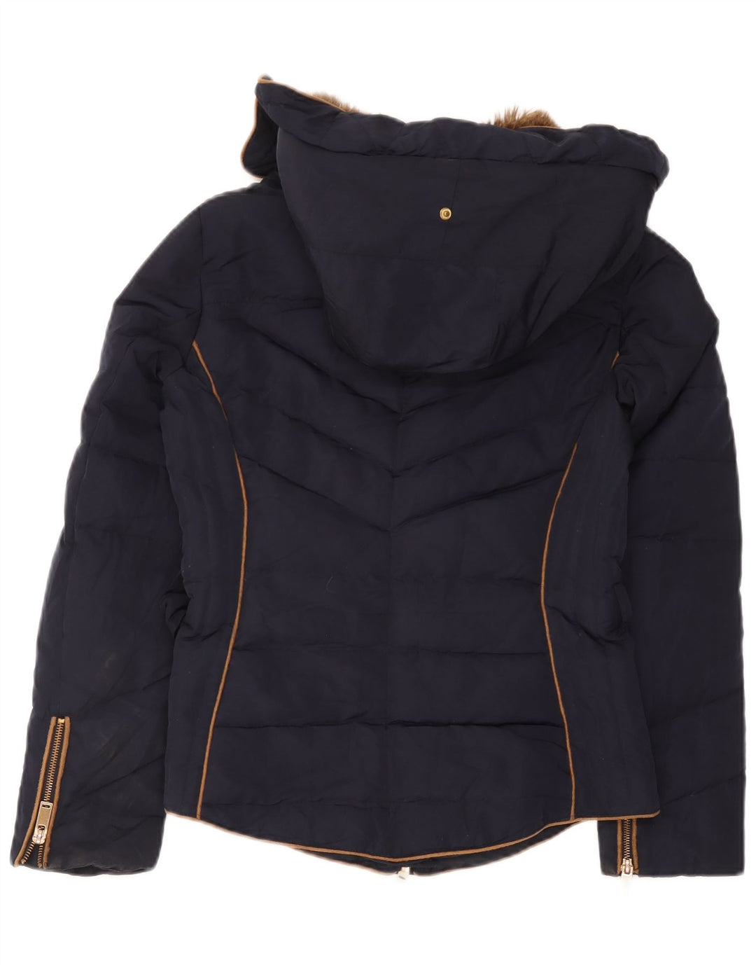 Zara Veste matelassée à capuche pour femme UK 12 Bleu marine moyen Polyester