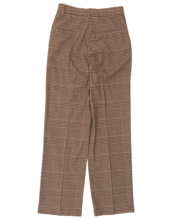 Zara Pantalon de costume fuselé taille haute pour femme XS W24 L30 pied-de-poule marron