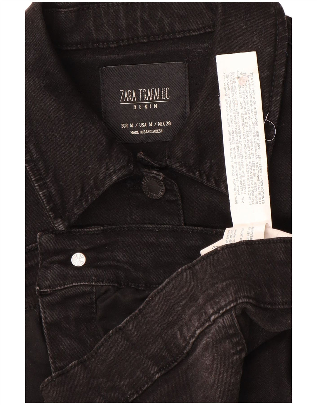 Zara Femme Trafaluc Crop Denim Veste UK 12 Moyen Noir Coton