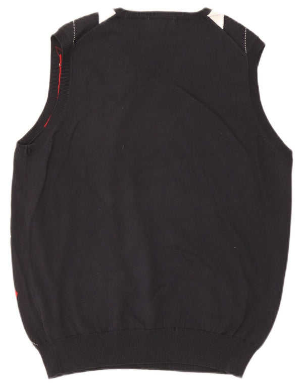 Kappa Mens Vest Tank Top UK 14 Medium Navy Blue Argyle/Diamond Cotton