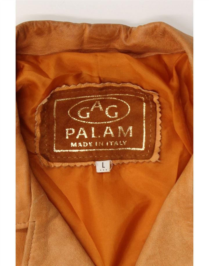 veste en cuir femme vintage UK 16 Grand Beige