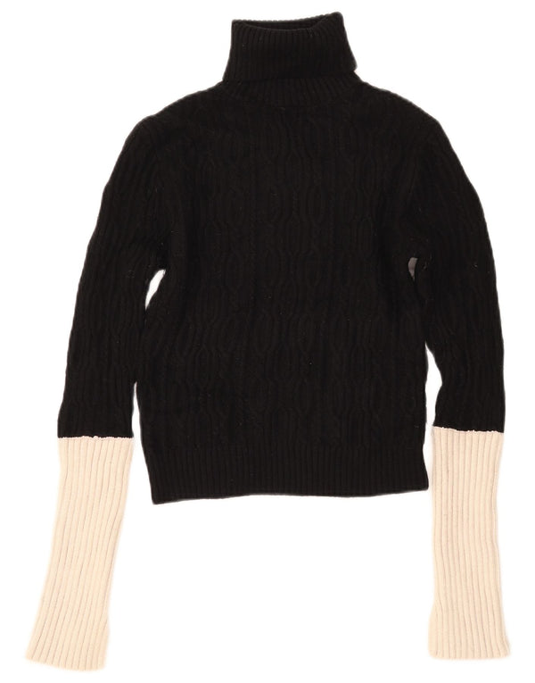 Zara Pull court à col roulé pour femme UK 14 Noir moyen Colourblock