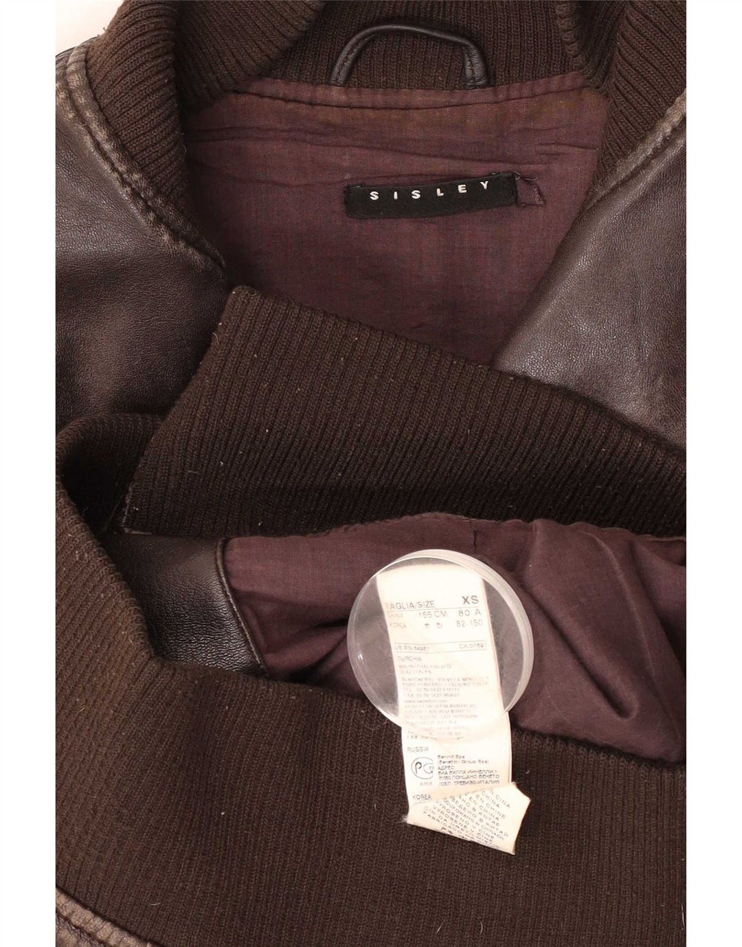 Sisley Veste en cuir bomber pour femme UK 6 XS Cuir marron