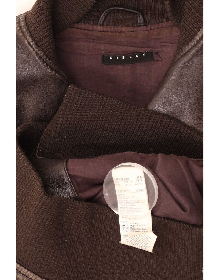 Sisley Veste en cuir bomber pour femme UK 6 XS Cuir marron