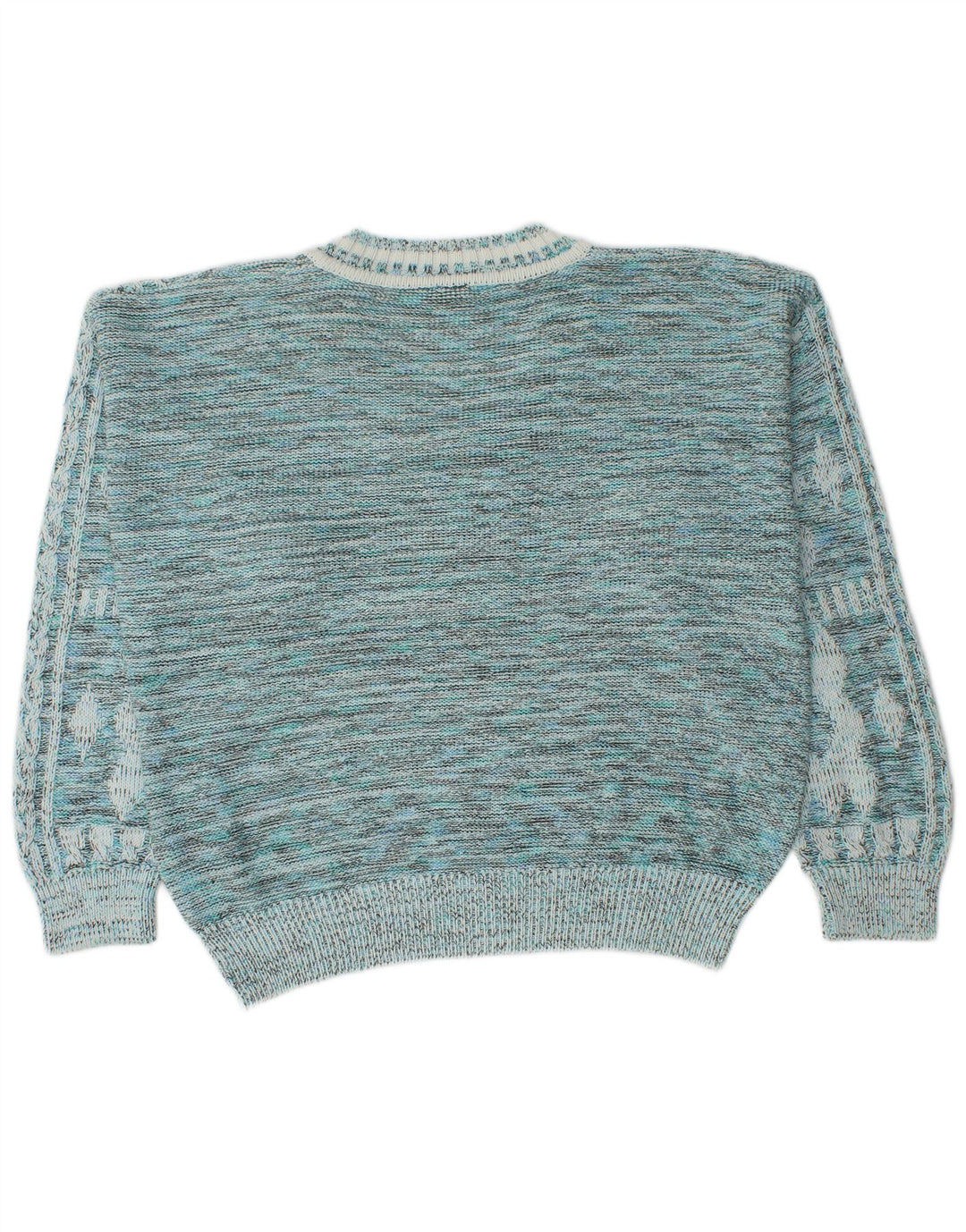 vintage Mens V-Col Jumper Sweater IT 52 Grand Bleu Géométrique Coton