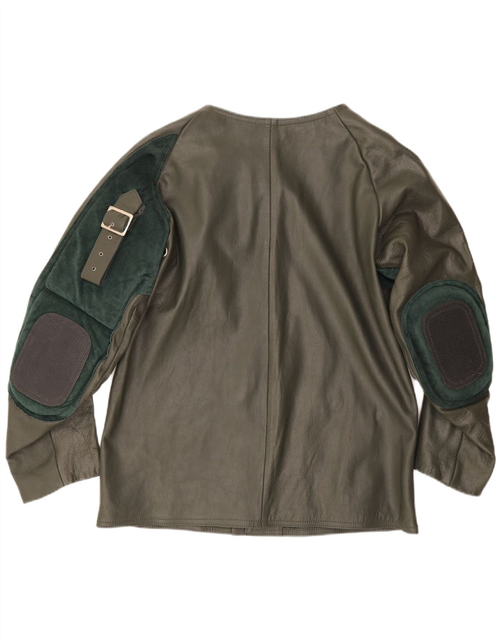 veste en cuir d’équitation vintage pour hommes UK 38 Colorblock vert moyen
