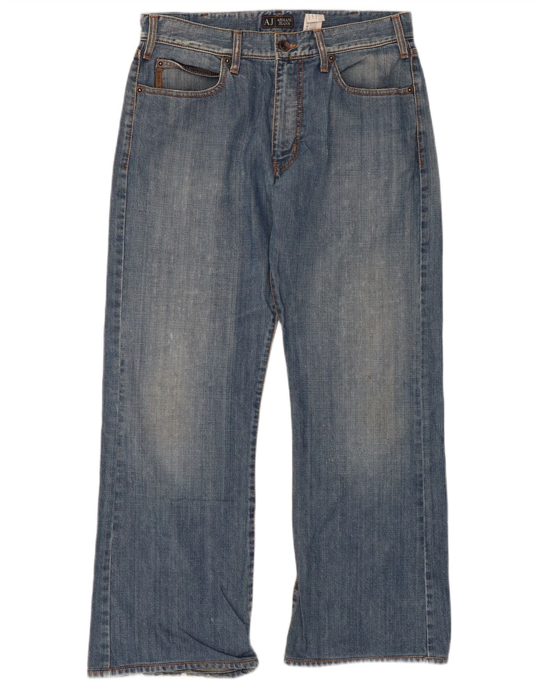 ARMANI Jean Droit Graphique Homme W34 L30 Bleu Coton