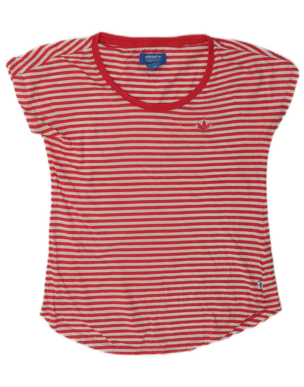 Adidas T-shirt graphique pour femme UK 10 Petit coton à fines rayures rouges