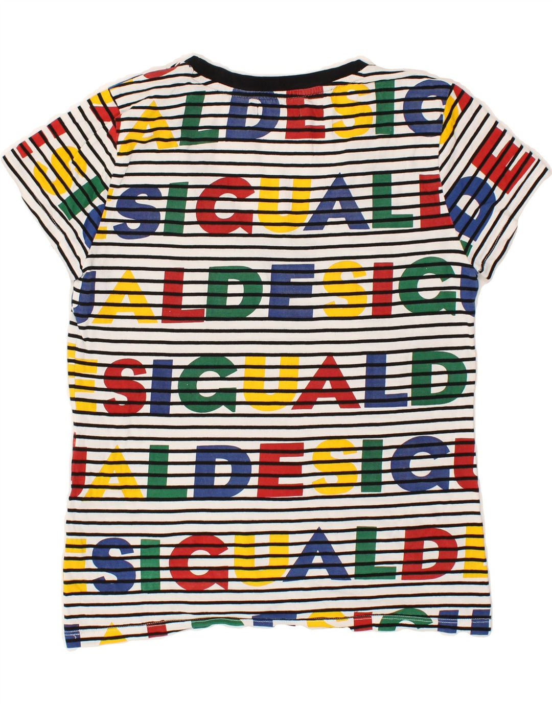 DESIGUAL Femme T-Shirt Graphique Top UK 44 Medium Multicolore Rayé